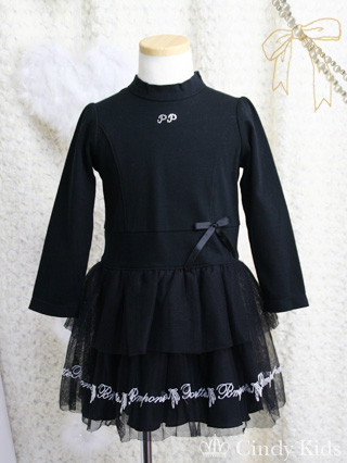 ポンポネット　黒のチュールが可愛いワンピース　100