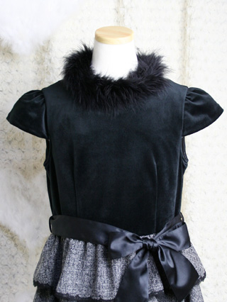 組曲 4段フリルのロングドレス(黒)　160