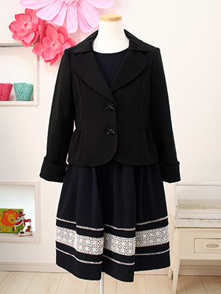 トッカ　濃紺ワンピースと黒ジャケットのアンサンブル　150