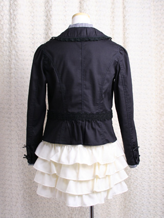 メゾピアノ　フリルスカートとキュートな黒ジャケットのアンサンブル　150