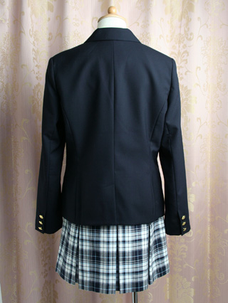 ポンポネット　紺のジャケットにチェック柄スカートのスーツ　160
