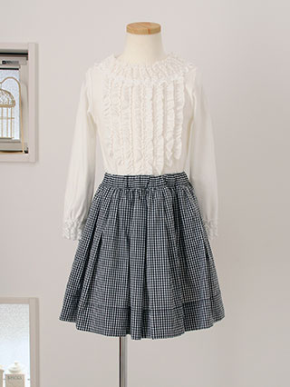 メゾピアノ　白黒チェックリボンのアンサンブルスーツ　120