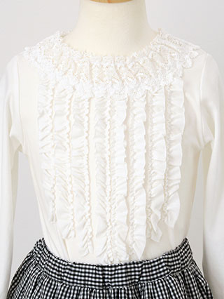 メゾピアノ　白黒チェックリボンのアンサンブルスーツ　120